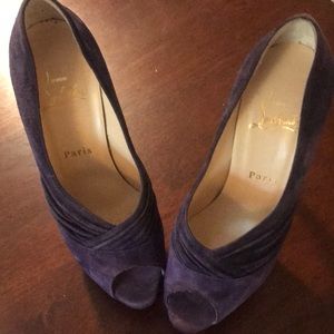 Christian Louboutin purple suede peep toe